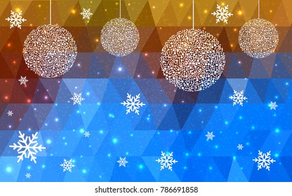 Light Blue Yellow vector christmas postcard low polygon background. Illustration consisting of triangles. Abstract triangular polygonal origami or crystal design of New Year celebration.