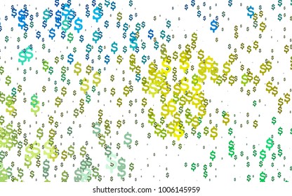 Light Blue, Yellow vector cover with financial symbols. Shining illustration with signs of dollars on abstract template. The pattern can be used for ad, booklets, leaflets of banks