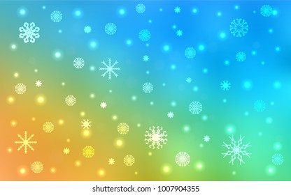 Light Blue, Yellow vector cover with beautiful snowflakes. Blurred decorative design in xmas style with snow. The pattern can be used for year new  websites.