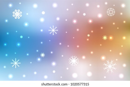 Light Blue, Yellow vector cover with beautiful snowflakes. Shining colored illustration with snow in christmas style. New year design for your business advert.