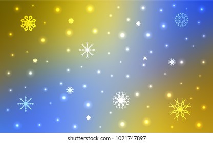 Light Blue, Yellow vector cover with beautiful snowflakes. Glitter abstract illustration with crystals of ice. The pattern can be used for year new  websites.