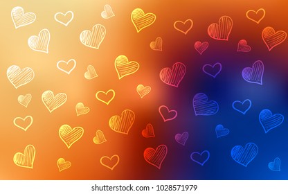 Light Blue, Yellow vector cover with Shining hearts. Blurred decorative design in doodle style with hearts. Beautiful design for your business advert of anniversary.