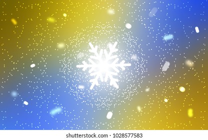 Light Blue, Yellow vector cover with beautiful snowflakes. Snow on blurred abstract background with gradient. The template can be used as a new year background.