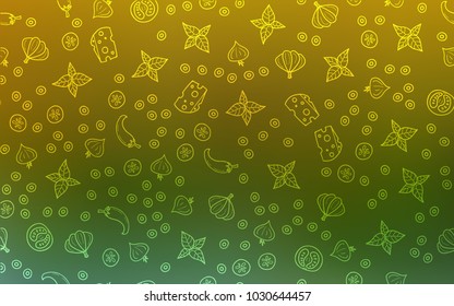 Light Blue, Yellow vector cover with cuisine gourmet. Glitter abstract sketch with gourmet food. Design for ad, poster, banner of cafes or restaurants.
