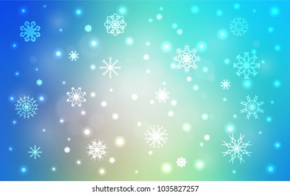 Light Blue, Yellow vector cover with beautiful snowflakes. Glitter abstract illustration with crystals of ice. The template can be used as a new year background.