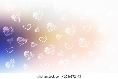 Light Blue, Yellow vector cover with Shining hearts. Decorative shining illustration with hearts on abstract template. Template for Valentine's greeting postcards.