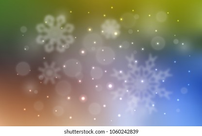 Light Blue, Yellow vector cover with beautiful snowflakes. Decorative shining illustration with snow on abstract template. New year design for your ad, poster, banner.