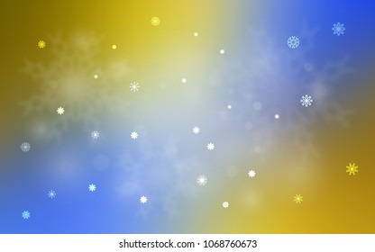 Light Blue, Yellow vector cover with beautiful snowflakes. Snow on blurred abstract background with gradient. The pattern can be used for year new  websites.