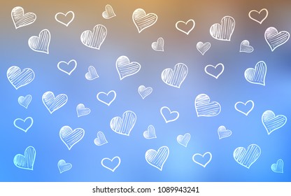 Light Blue, Yellow vector cover with Shining hearts. Hearts on blurred abstract background with colorful gradient. Pattern can be used for valentine's ad, booklets.