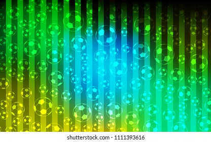 Light Blue, Yellow vector cover with football symbols. Glitteral colorful illustration with abstract soccer balls. Pattern for promotion of soccer games.