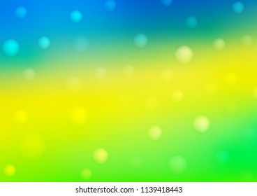 Light Blue, Yellow vector cover with spots. Glitter abstract illustration with blurred drops of rain. Completely new template for your brand book.
