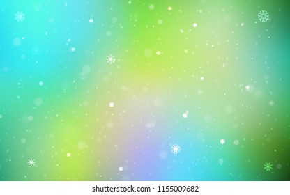 Light Blue, Yellow vector cover with beautiful snowflakes. Blurred decorative design in xmas style with snow. The pattern can be used for new year ad, booklets.