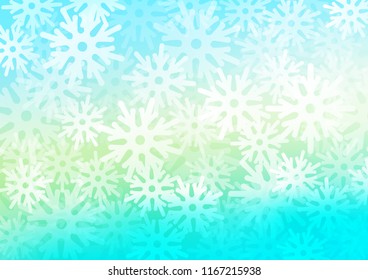 Light Blue, Yellow vector cover with beautiful snowflakes. Blurred decorative design in xmas style with snow. New year design for your business advert.