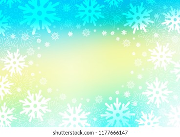Light Blue, Yellow vector cover with beautiful snowflakes. Shining colored illustration with snow in christmas style. New year design for your ad, poster, banner.