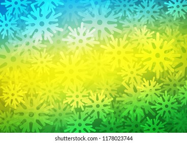 Light Blue, Yellow vector cover with beautiful snowflakes. Blurred decorative design in xmas style with snow. New year design for your ad, poster, banner.
