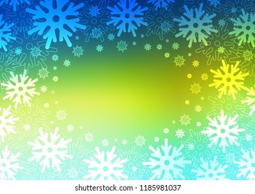 Light Blue, Yellow vector cover with beautiful snowflakes. Shining colored illustration with snow in christmas style. The pattern can be used for new year ad, booklets.