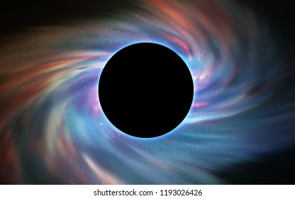 Light Blue, Yellow vector cover with a black hole, nebula. Abstract illustration with glitter colorful cosmic stars. Template for Black Friday sales.