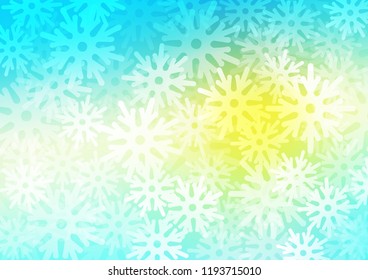Light Blue, Yellow vector cover with beautiful snowflakes. Modern geometrical abstract illustration with crystals of ice. New year design for your ad, poster, banner.