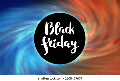 Light Blue, Yellow vector cover with a black hole, nebula. Illustration with colorful milky way stars and a black hole. Black Friday design for ads, commercials.