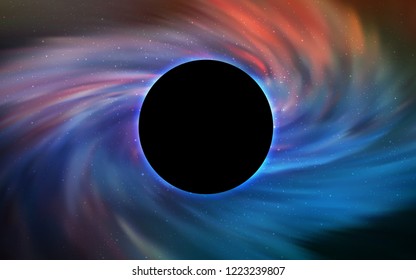 Light Blue, Yellow vector cover with a black hole, nebula. Abstract illustration with glitter colorful cosmic stars. Backdrop for Black Friday promotions.