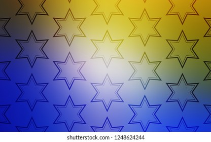 Light Blue, Yellow vector cover with small and big stars. Decorative illustration with stars on abstract template. Best design for your ad, poster, banner.