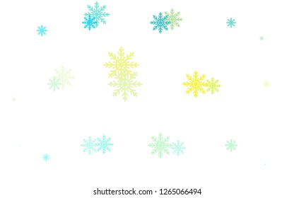 Light Blue, Yellow vector cover with beautiful snowflakes. Glitter abstract illustration with crystals of ice. The template can be used as a new year background.