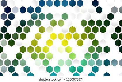 Light Blue, Yellow vector cover with set of hexagons. Glitter abstract illustration in hexagonal style. New template for your brand book.