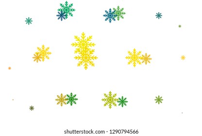 Light Blue, Yellow vector cover with beautiful snowflakes. Shining colored illustration with snow in christmas style. New year design for your business advert.