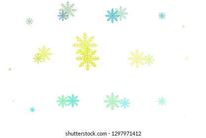 Light Blue, Yellow vector cover with beautiful snowflakes. Blurred decorative design in xmas style with snow. New year design for your ad, poster, banner.
