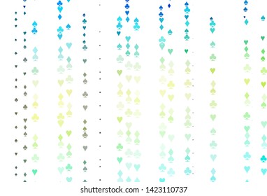 Light Blue, Yellow vector cover with symbols of gamble. Shining illustration with hearts, spades, clubs, diamonds. Smart design for your business advert of casinos.