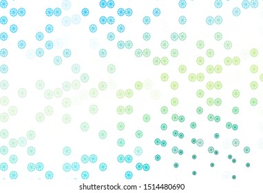 Light Blue, Yellow vector cover with beautiful snowflakes. Snow on blurred abstract background with gradient. The pattern can be used for new year leaflets.