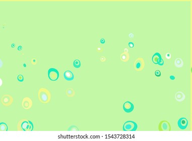 Light Blue, Yellow vector cover with spots. Abstract illustration with colored bubbles in nature style. Pattern of water, rain drops.