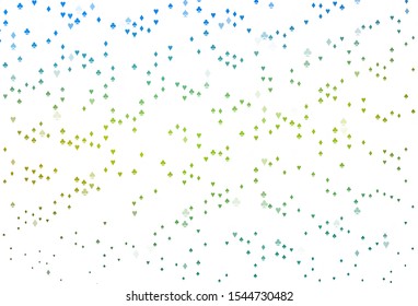 Light Blue, Yellow vector cover with symbols of gamble. Illustration with set of hearts, spades, clubs, diamonds. Pattern for booklets, leaflets of gambling houses.