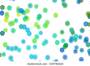 Light Blue, Yellow vector cover with beautiful snowflakes. Blurred decorative design in xmas style with snow. New year design for your business advert.
