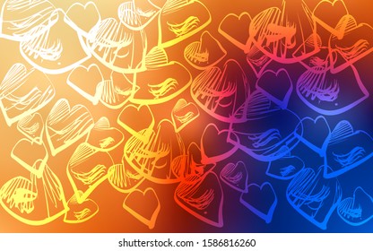 Light Blue, Yellow vector cover with Shining hearts. Blurred decorative design in doodle style with hearts. Beautiful design for your business advert of anniversary.