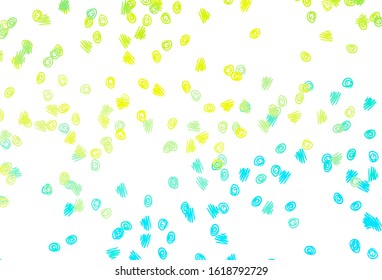 Light Blue, Yellow vector cover with spots. Blurred bubbles on abstract background with colorful gradient. Pattern of water, rain drops.