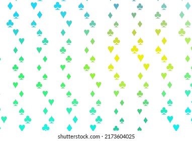Light Blue, Yellow vector cover with symbols of gamble. Illustration with set of hearts, spades, clubs, diamonds. Smart design for your business advert of casinos.