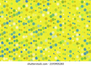 Light Blue, Yellow vector cover with beautiful snowflakes. Snow on blurred abstract background with gradient. New year design for your ad, poster, banner.