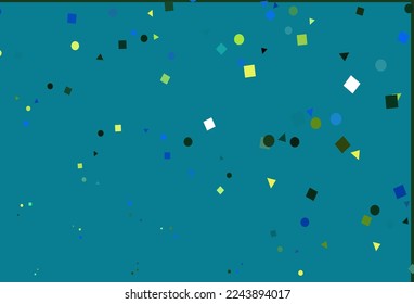 Light Blue, Yellow vector cover in polygonal style with circles. Illustration with set of colorful circles, triangles, squares. Modern template for your landing page.