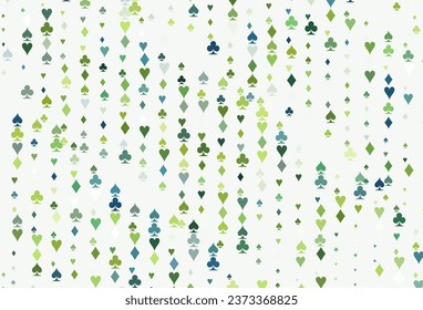 Light Blue, Yellow vector cover with symbols of gamble. Blurred decorative design of hearts, spades, clubs, diamonds. Pattern for booklets, leaflets of gambling houses.