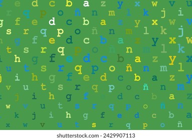 Light blue, yellow vector cover with english symbols. Colored alphabet signs with gradient on white background. Smart design for your business advert of university.