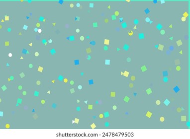 Cubierta de Vector azul claro, amarillo en estilo poligonal con círculos. Círculos, líneas, rombo con gradiente colorido. Patrón para anuncios comerciales, folletos, folletos