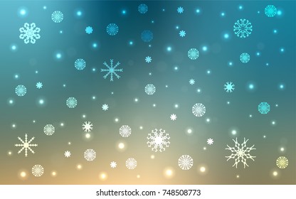 Light Blue, Yellow vector cover with beautiful snowflakes. Shining colored illustration with snow in christmas style. The template can be used as a new year background.