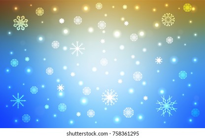 Light Blue, Yellow vector cover with beautiful snowflakes. Snow on blurred abstract background with gradient. New year design for your business advert.