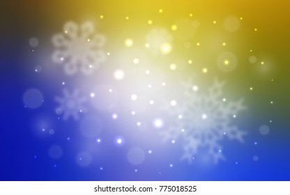 Light Blue, Yellow vector cover with beautiful snowflakes. Modern geometrical abstract illustration with crystals of ice. New year design for your ad, poster, banner.