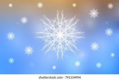 Light Blue, Yellow vector cover with beautiful snowflakes. Decorative shining illustration with snow on abstract template. The pattern can be used for year new  websites.