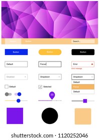 Light Blue, Yellow vector design ui kit with mosaic. Web ui kit with abstract gradient triangles in its header. This template you can use for landing pages.