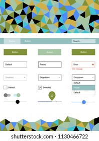 Light Blue, Yellow vector design ui kit with mosaic. Simple Material Design Kit with colorful mosaic of triangles. Beautiful layout for websites, landing pages.