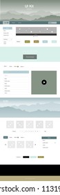 Light Blue, Yellow vector design ui kit with landscape. Modern Style guide with colorful gradient mountains in its header. Beautiful layout for websites, landing pages.