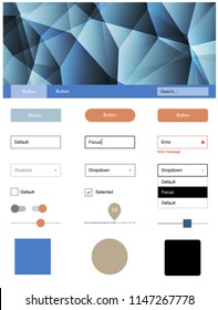 Light Blue, Yellow vector design ui kit with mosaic. Simple Material Design Kit with colorful mosaic of triangles. This template you can use for websites.
